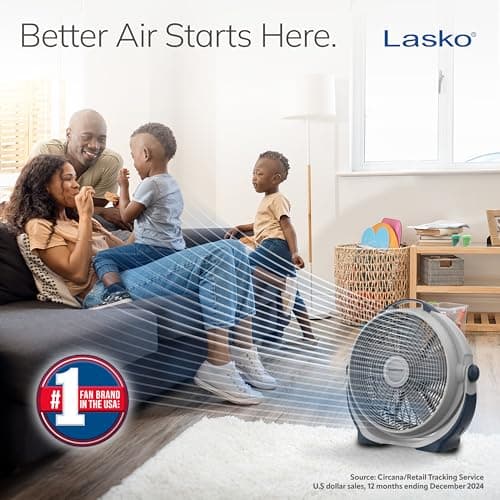 Lasko Wind Machine Air Circulator Floor Fan, 3 Speeds, Pivoting Head for Large Spaces, 20", 3300, White