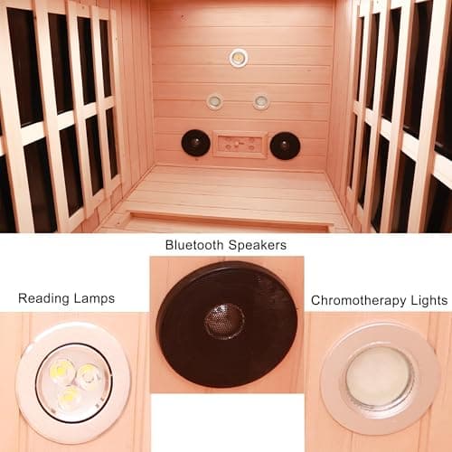 Ceramic 1 Person Infrared Sauna Far Infrared Saunas for Home Hemlock Wood Indoor Sauna Room 2 in 1 Sauna with Low EMF Heaters + Ceramic Heating Cube-Chromotherapy-Bluetooth Speaker