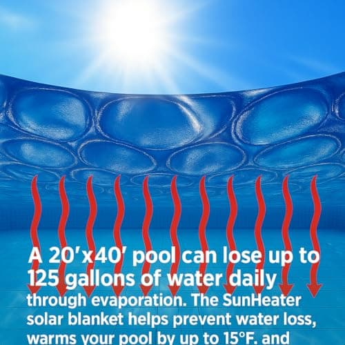 SunHeater Pool Solar Blanket - Heavy Duty Rectangular Thermal Cover with Bubbles - Heat Transfer Solar Pool Heater for In-Ground Swimming Pools - Durable 12 Mil Thick Polyethylene - 14' x 28' Feet