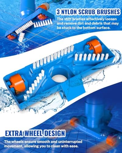 Portable Pool Vacuum for Above Ground Pool, Jet Underwater Cleaner with 3 Scrub Brush, Mesh Bag and 5 Section Pole of 47", Attach to Common Garden Hose, Light Blue