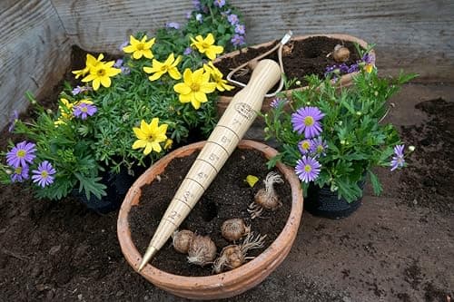 DeWit Wooden Dibber with Depth Measurements and Brass Tip, Simple Garden Tool Hand Dibber to Efficiently Plant Seeds, Bulbs, and Seedlings (12”)