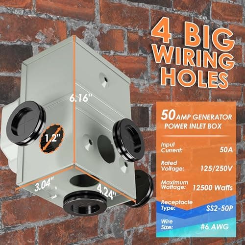 50 Amp 25FT Generator Cord and Power Inlet Box Combo Kit, UL Listed, NEMA 14-50P Male to SS2-50R STW 6/3+8/1 AWG 125/250V Twist Locking with Inlet Box for Generator to House