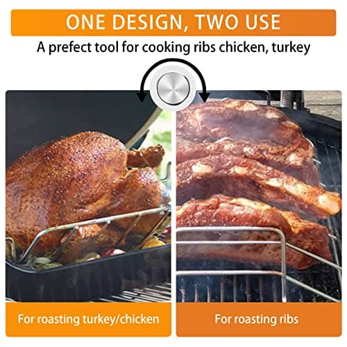 Burly grill Turkey Rack Turkey Roast Rack for Big Green Egg, BBQ Rib Rack for Smoking Turkey Smoker Roasting Rack Roaster Pan Stainless Steel for Large Big Green Egg for Kamado Joe Pit Boss