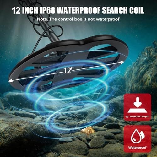 Metal Detector for Adults,12″ IP68 Waterproof Search Coil with High Accuracy System,Advanced DSP Chip Technology,5 Modes with LCD Backlit Display for Beach Hunting&Jewelry Finding