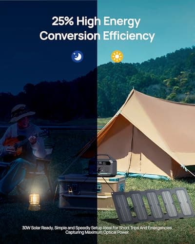 300W (Surge 600W) Solar Generator Portable Power Station LiFePO4 Battery, 204.8Wh(64000mAh) Portable Charger with Foldable 30W Solar Panel, AC&DC Outlets, for Camping Home Use RV Outdoor Adventure