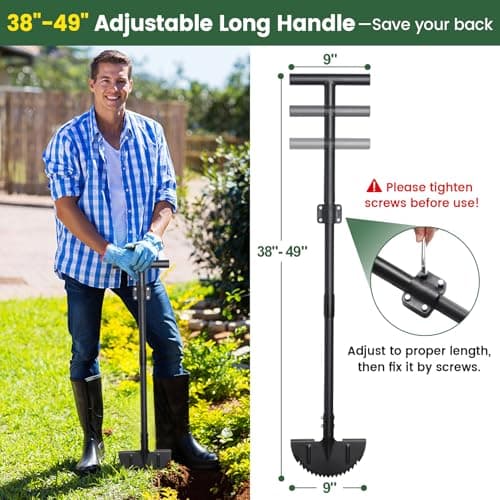Edger Lawn Tool, Sharp Saw-Tooth Half Moon Hand Lawn Edging Tool for Landscaping, Adjustable 49" Long Handle Manual Edgers with T-Grip for Sidewalk Yard Garden Flower Bed Border Cable Burying