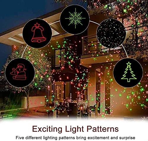 Christmas Projector Lights Outdoor, Waterproof Christmas Laser Lights Landscape Spotlight Decorative Stage Lights with Red and Green Xmas Patterns for Party Garden Patio Wall Ceiling Floor