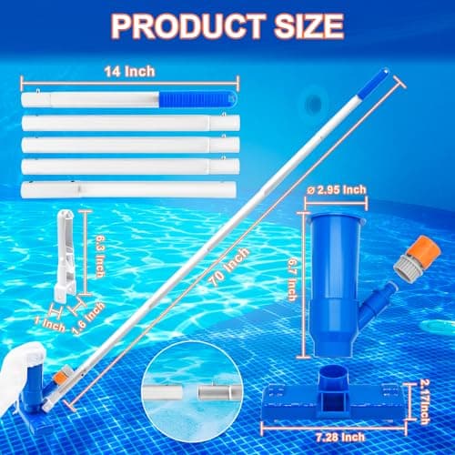 Upgraded Handheld Pool Vacuum for Above Ground Pool - Swimming Pool Jet Cleaner with 70" 5 Section Poles, Small Underwater Vacuum Kit W/Brush for Spas, Ponds, Fountains