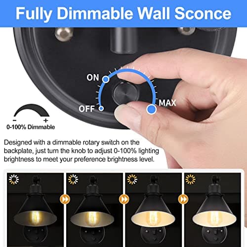 TRLIFE Wall Sconce Plug in, Dimmable Wall Sconce with Switch Swing Arm Wall Lights Plug in Wall Mounted Light Wall Sconces Lighting with 6FT Plug in Cord, E26 Base, UL Listed(Two Arms, 1 Pack)