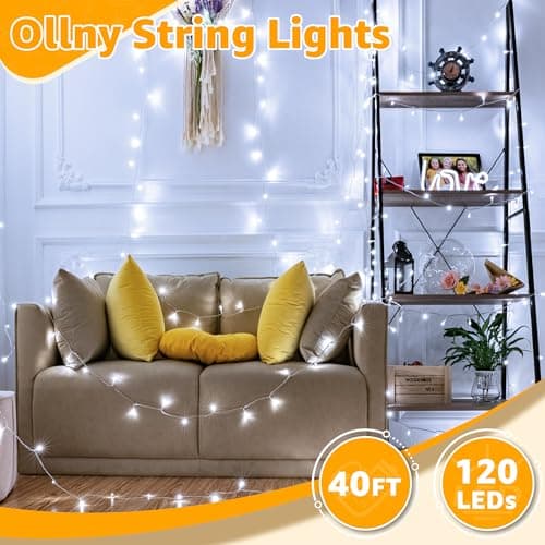 Ollny 120LED 40FT String Lights, Waterproof Connectable Fairy Lights with Timer 8 Modes, Cool White Plug in Christmas Light for Indoor Outdoor Patio Party Bedroom Classroom Decor