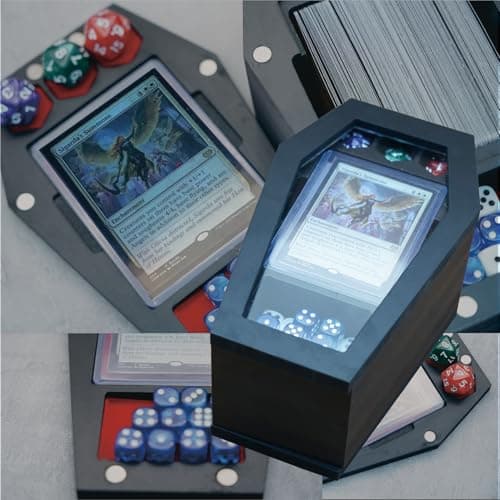 Card Deck Box with Dice Tray, Glass Casket Deck Box Compatible with MTG, TCG and Sports Cards, Handcrafted Wooden Deck Holder for EDH Commander Deck, Detachable Command Zone and Top Loader
