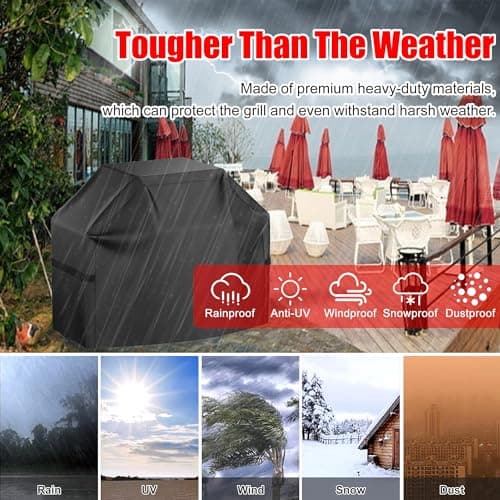 Grill Cover, 58 inch Heavy Duty BBQ Gas Grill Cover for Outdoor Grill, Waterproof, Weather Resistant, Anti-UV, Rip-Proof, Fade Resistant Barbecue Cover with Hook-and-Loop Straps for Most Grills