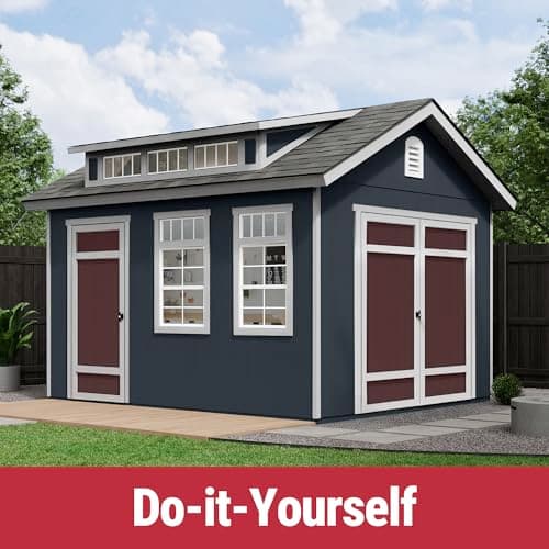Handy Home Products Designer 12x10 Wooden Storage Shed with Dormer, Windows, and Floor Kit- Paint and Shingles not Included