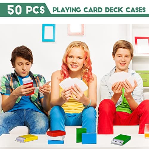 Jexine 50 Pieces Playing Card Box Empty Playing Case Card Holder Organize Storage Board Game Box Fits Baseball Trading(Red, Yellow, Green, Blue, White)