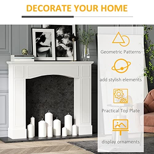 HOMCOM Modern Fireplace Mantel, Surround Mantels for Fireplace with Decorative Pattern Interior Width 29" White