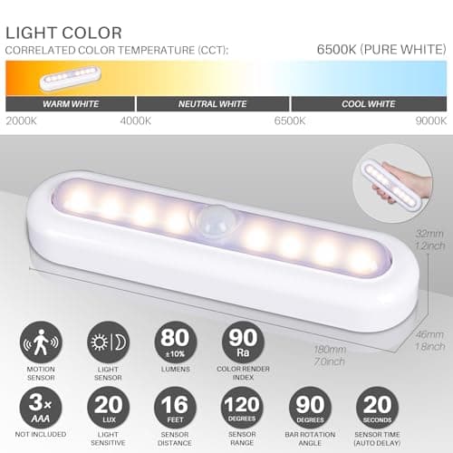 STAR-SPANGLED 3 Pack 7” Motion Sensor Lights Indoor Battery Operated, Stick on LED Light for Closet, Stairs, Under Cabinet, Warm White