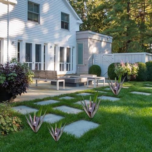 Metal Agave Plant Garden Art, 2 Pack Big Tequila Rustic Sculpture, Rustic Metal Agave Plants Lawn Home Ornaments, for Yard Stakes, Garden Figurines, Outdoor Patio (2 PCS Green with Light)