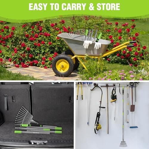 WORKPRO Rake, Small Rake for Leaves with 72” Adjustable Long Handle, 11 Steel Tines, Heavy Duty Metal Leaf Rakes for Garden, Lawn, Yard, Shrub, Flower Bed, Narrow Rakes 9" Wide Head for Tight Spaces