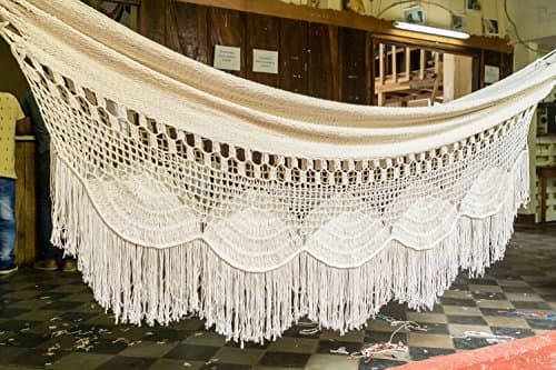 Handmade Macrame Hammock - Mayan, Matrimonial, Double, Brazilian - 100% Natural Cotton - King, Off-White