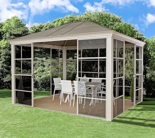 Sojag 10' x 12' Striano Hardtop Gazebo Screen House Outdoor Weather-Resistant Aluminum Frame Sun Shelter