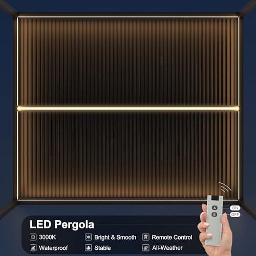 PURPLE LEAF LED Louvered Pergola 94AS 10'x 14' Full Aluminum Frame and Adjustable Roof Integrated Strip Lights for Outdoor Deck Garden Patio Gray Hardtop Gazebo Pergola