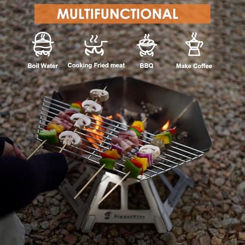 Foldable Portable Fire Pit,Stainless Steel Fire Pits with Charcoal Grill Net and Storage Bag,Camping Fire Pit Grill for Patio Outdoor Barbecue Campfire Bonfire