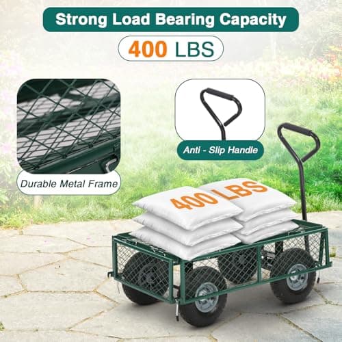 Garden Cart Wagon - 400 lbs Capacity Heavy-Duty Steel Mesh Utility Cart with Removable Sides, All-Terrain Wheels & Pull Handle for Yard, Lawn & Garden Hauler
