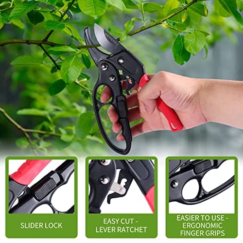Germany Pruning Shears, Arthritis Weak Hand Snips, Work 3 Times Easier, 1-Inch Cut Capacity Garden Clippers, Ergonomic handle, Rust resistant, high strength steel, Sharp