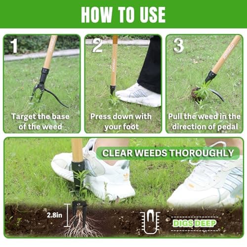 joyhalo 46" Dandelion Weed Puller Tool Stand Up Heavy Duty 4-Claw, Long Handle Weeder Tool for Yard with Steel Head, Weeding Tool Weed Picker, Weed Pulling Tool Without Bending or Kneeling