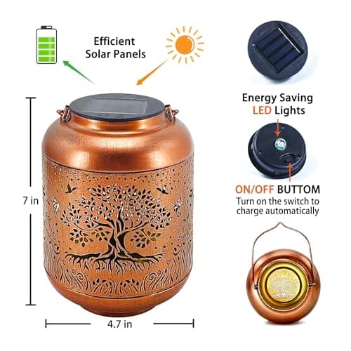 2 Pack Tree of Life Outdoor Solar Hanging Lanterns Waterproof LED Solar Lights Metal Decorative Lanterns for Garden, Patio, Courtyard, Backyard, Yard Decor Unique Tree of Life Gifts for Women