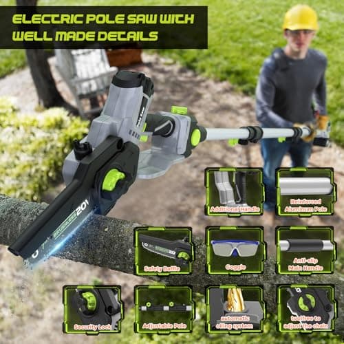 2-in-1 Cordless Pole Saw (2025 Upgraded), 7 Inch Brushless Mini Chainsaw with Extension Pole, Pole Saws for Tree Trimming Battery Powered with 2x 20V 4000 mAh Battery, 16ft Reach Electric Pole Saw