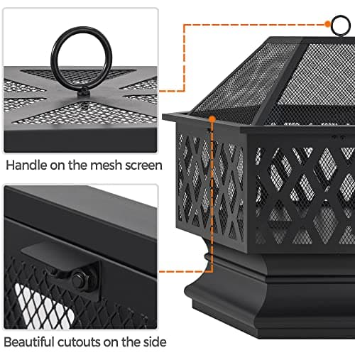 Yaheetech 28in Hex Shaped Fire Bowl - Large Wood Burning Outdoor Fire Pit with Spark Screen & Poker for Bonfire, Picnic, BBQ