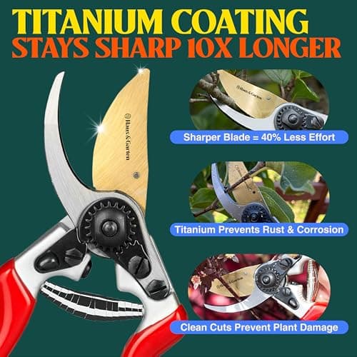 EnduroPRO Ergonomic Bypass Pruners - Professional Titanium Garden Shears - Heavy Duty Hand Pruning Scissor, Tree Trimmer, Gardening Tool, Branch, Hedge, Rose, Shrub & Bush Clippers