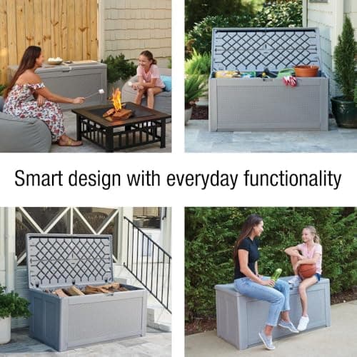 Rubbermaid Extra Large Resin Outdoor Storage Deck Box (134 Gal), Weather Resistant, Gray, Deck Organization for Home/Backyard/Pool Chemicals/Toys/Garden Tools/Porch/Patio Cushions