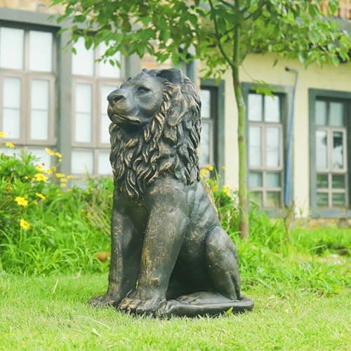 Lion Statue Majestic Sitting Lion Sculpture Guardian Lion for Outdoor Garden Patio Yard and Lawn Decor in Antique Bronze 23'' High