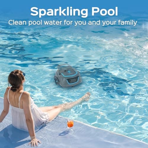 WYBOT A1 Cordless Robotic Pool Cleaner, Automatic Pool Vacuum with 120 Mins, Double Filters, LED Indicator, Fast Charging, Ideal for Above Ground & In-ground Flat Pools - Blue & Grey