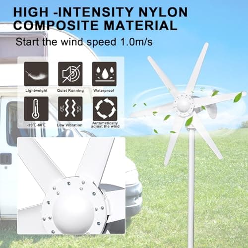 800W Wind Turbine Generator Kit, 6-Blade 12V/24V Wind Energy System, Durable Electromagnetic Power Generator for Home, RV, and Off-Grid Use White