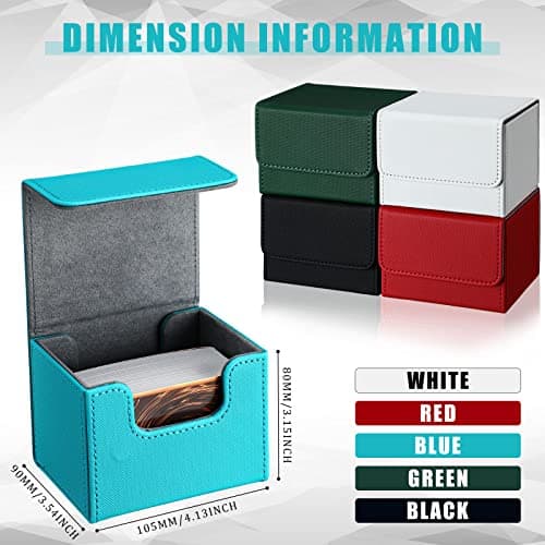 Weewooday 5 Pcs Leather Deck Card Boxes Large Size Deck Game Holder Storage Box Fit 100 Plus Sleeved Cards Compatible with MTG TCG, 5 Colors