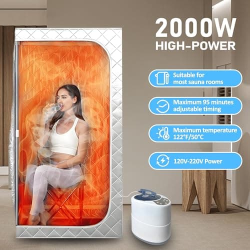 Sauna Steamer 4.2L, 2000W,Portable Upgrated Steam Generator,Large Stainless Steel Pot Generator, Home SPA Fumigation Steam Machine with Touch Button, Timer Display,Remote Control