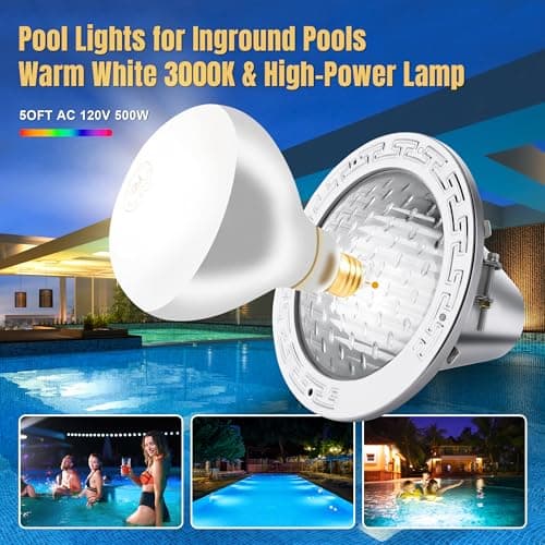 120V 10-Inch Pool Light for Inground Pools, IP68 Waterproof Pool Lights, Includes 2 x 500W Incandescent Bulbs, 50ft Cord - Direct Replacement Pentair EC602168, Fits 10'' Pool Niche