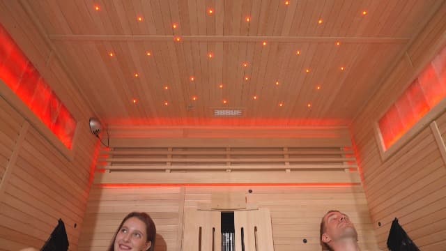 Infrared Sauna,2 Person Luxurious Indoor Sauna with Recliner, Wooden Sauna with 7-Color Starry Ceiling,9 Heating Tubes,5 Carbon Panels,2-in-1 Door Handle,Himalayan Salt Brick,220V