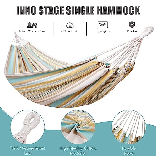 Brazilian Hammock with Tree Straps - Cotton Hammocks Portable Hammock with Carry Bag for Backyard, Porch, Outdoor and Indoor Use Yellow & Green