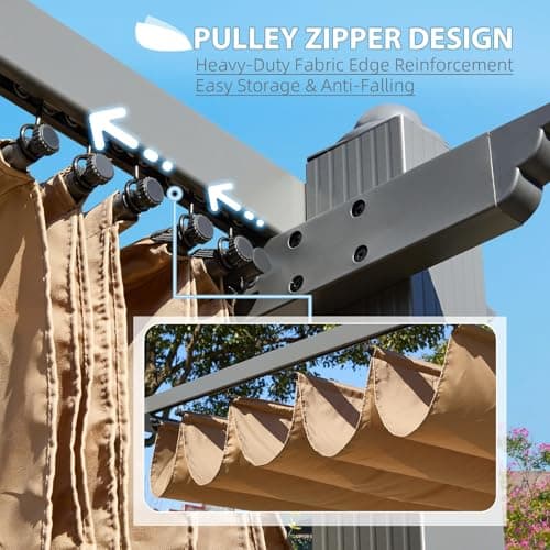 EROMMY Outdoor Retractable Pergola 12' x 20', Outdoor Aluminum Freestanding Shelter with Adjustable Sun Shade Canpoy for Patios, Beige