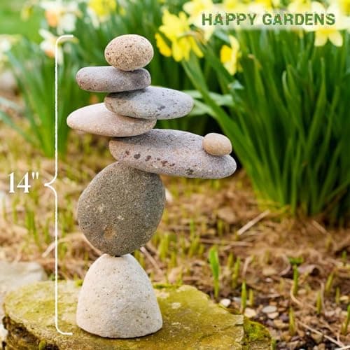 Happy Gardens Zen Stacked Rocks Sculpture | Cairn Statue Balancing Rock Stone Decor for Japanese Garden | Stacking Pebbles