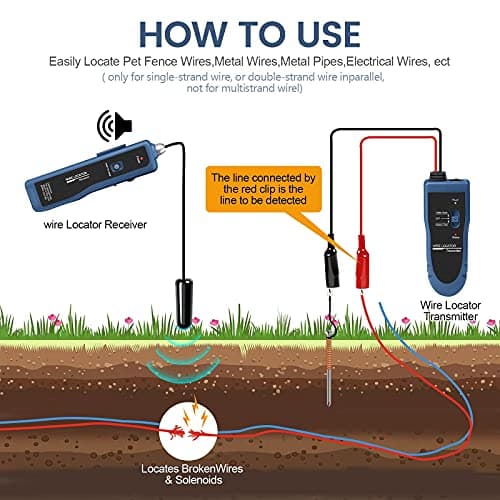 F02 Underground Cable Locator, Wire Tracer with Earphone, Cable Tester for Dog Fence Cables Irrigation Control Wires