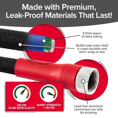 Pocket Hose Silver Bullet 2.0 Expandable Garden Hose 25-FT with Turbo Shot Nozzle, AS-SEEN-ON-TV, Lead-Free, Solid Aluminum Connectors, Easy On/Off Valve, Kink-Free, Leak-Proof