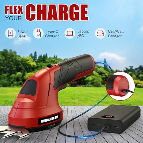 NEU MASTER Cordless Grass Shear, 2-in-1 Handheld Hedge Trimmer, 7.2V Electric Grass Trimmer with Type-C Cable and 2.0Ah Rechargeable Battery, Lightweight Shrubbery Trimmer for Garden Yard Lawn