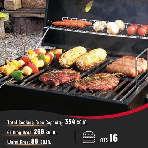 Portable Charcoal BBQ Grills with Cast Iron Grates, Tabletop Charcoal Grills with 354 Sq. In Cooking Area, for Outdoor Camping and Picnic, Black, L26.8’’x W20’’x H21.3’’