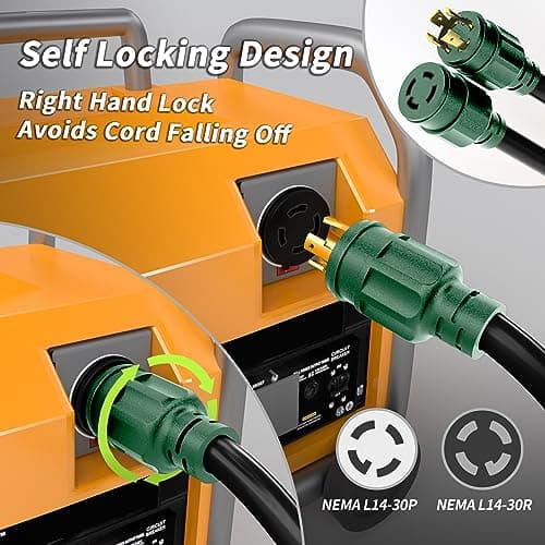 35FT 30 Amp Generator Extension Cord 4 Prong, NEMA L14-30P/L14-30R 10 Gauge STW 125/250V Twist Lock Generator Cord Heavy Duty, Black ETL Listed