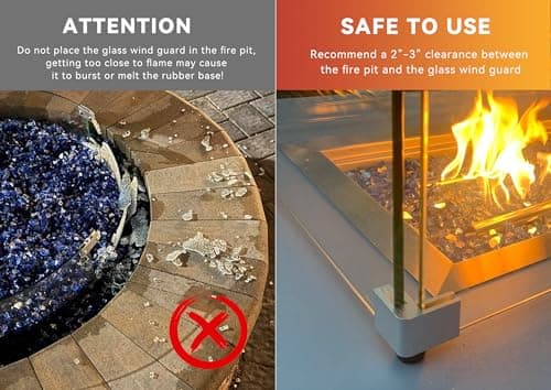Skyflame Fire Pit Table Glass Wind Guard - 54" x 12", Thick Linear Heat-Resistant Tempered Glass Flame Shields with Hard Aluminum Corner Brackets and Rubber Feet for Propane, Gas, Outdoor